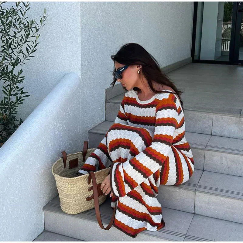 Stylish Striped Knit Maxi Dress