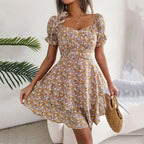 Square Neck Floral Puff Sleeve Dress