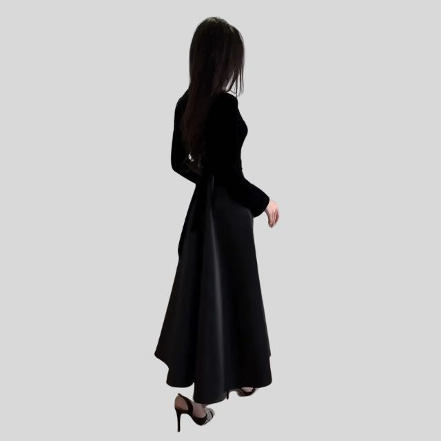 Elegant Velvet Turtleneck Dress with Flared Hem