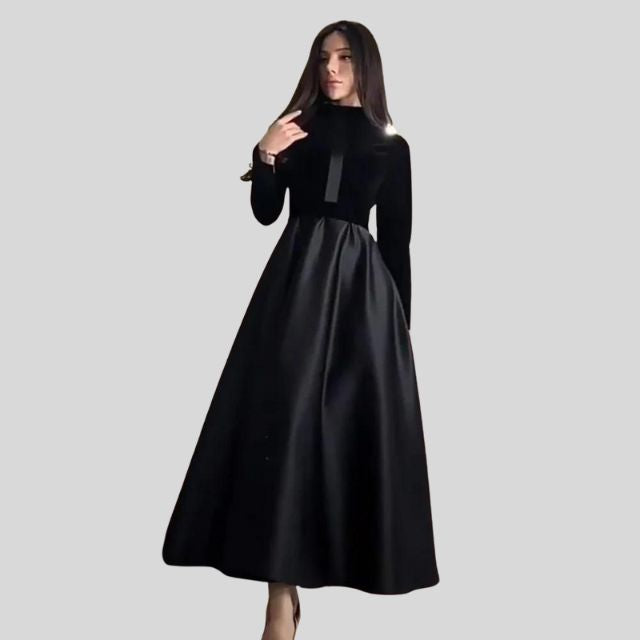 Elegant Velvet Turtleneck Dress with Flared Hem