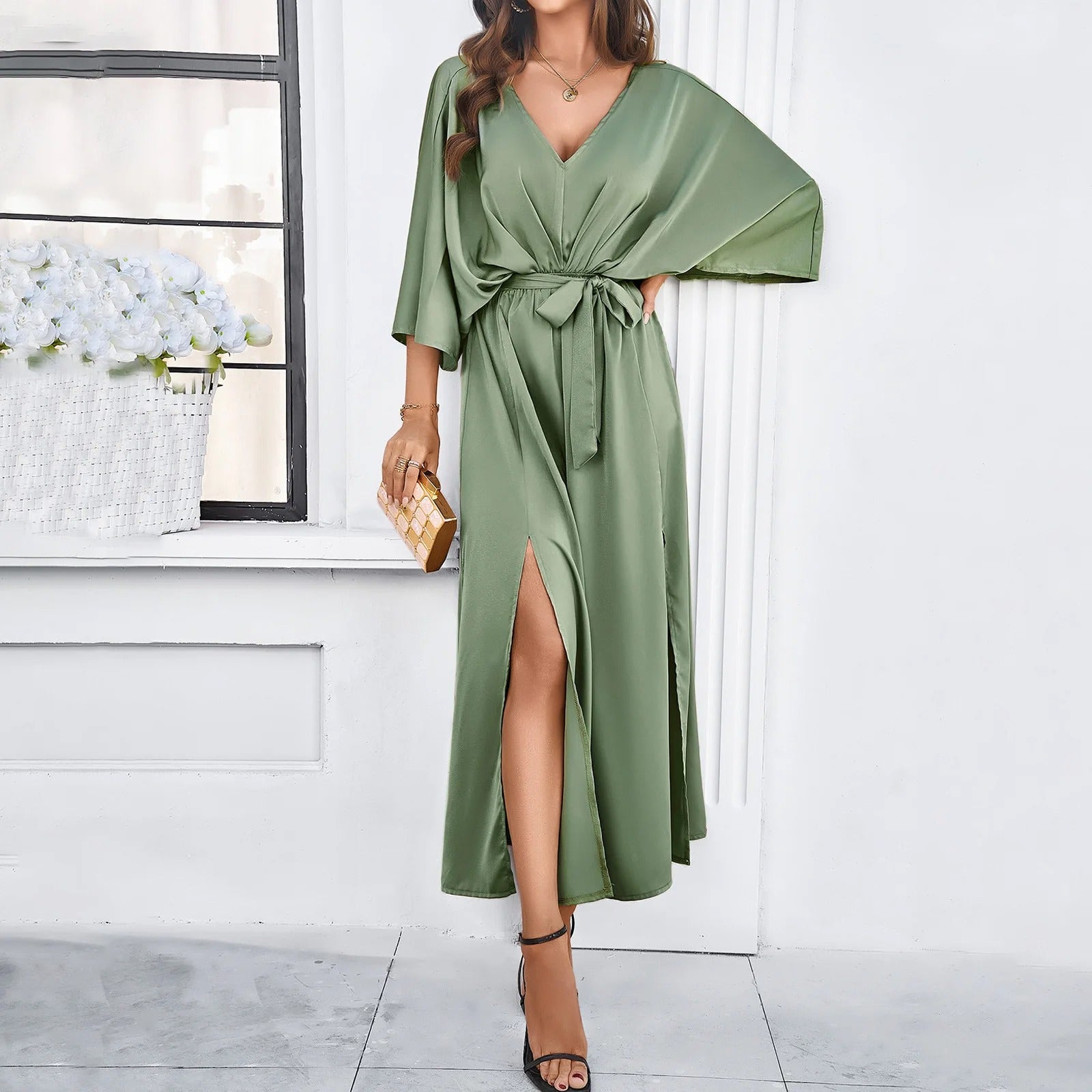 Taupe Wrap Style Dress