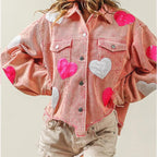 Sequin-Accented Corduroy Jacket with Heart Embellishments