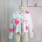 Sequin-Accented Corduroy Jacket with Heart Embellishments