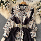 Floral A-Line Dress Featuring a Belted Waist