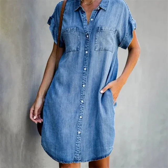 Summer Breeze Collection: Dagen Denim Dress" can be rewritten as "Dagen Denim Dress from the Summer Breeze Collection.