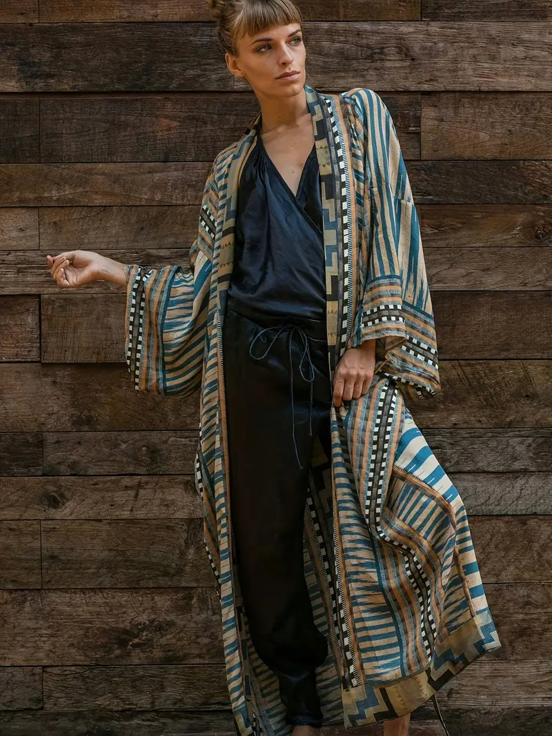 Plus Size Boho Kimono with Adjustable Tie Belt
