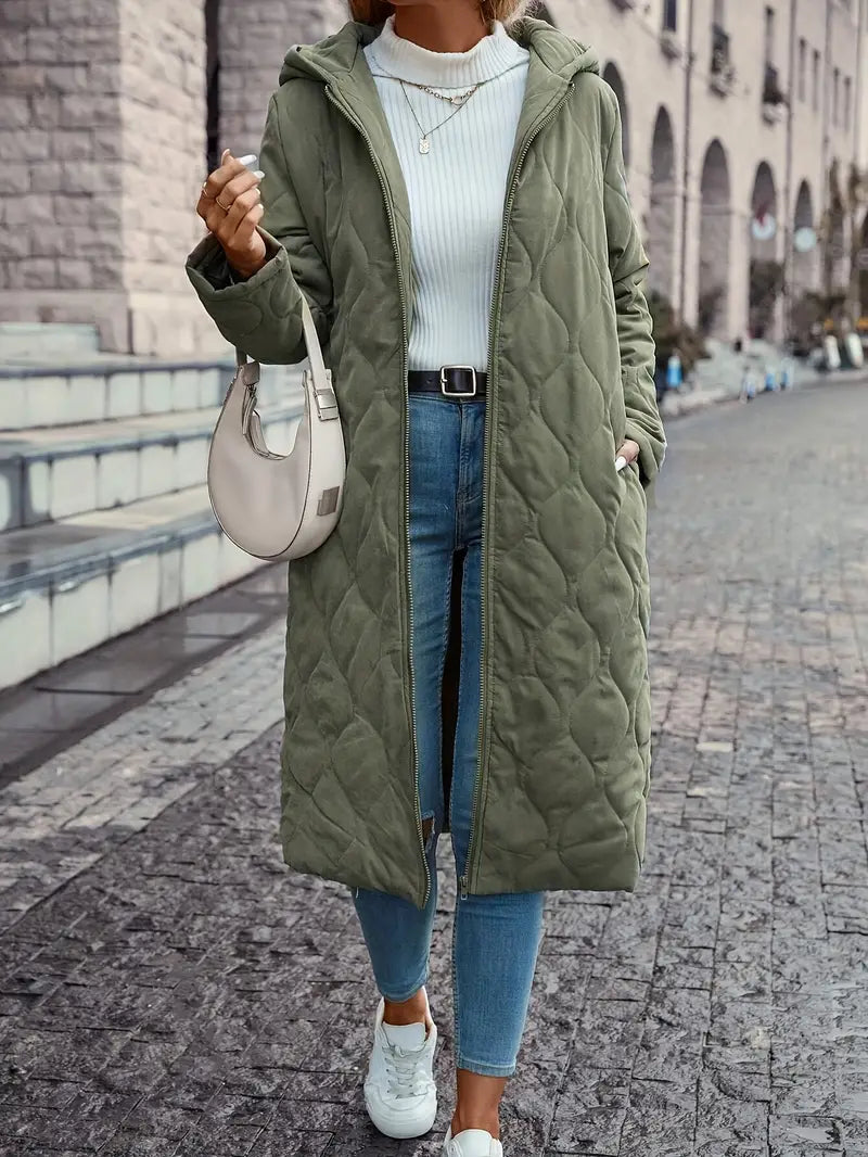 Long-Sleeve Hooded Quilted Cotton Coat