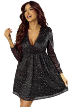 Elegant Black Glitter Dress with Stylish Mesh Overlay
