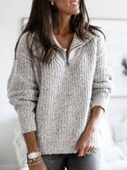Caroline | Women’s Zip-Up Ribbed Sweater with Cozy Feel