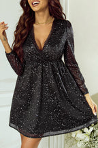 Elegant Black Glitter Dress with Stylish Mesh Overlay