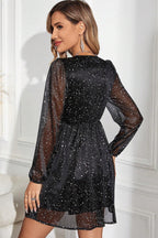 Elegant Black Glitter Dress with Stylish Mesh Overlay