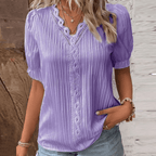 Elegant V-Neck Top with Subtle Lace Accents