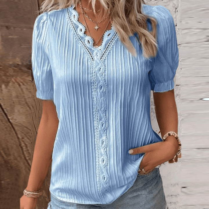 Elegant V-Neck Top with Subtle Lace Accents