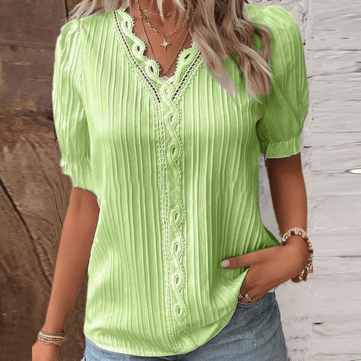Elegant V-Neck Top with Subtle Lace Accents