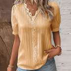 Elegant V-Neck Top with Subtle Lace Accents