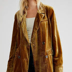 Stylish Velvet Blazer with Long Sleeves and Button Closure